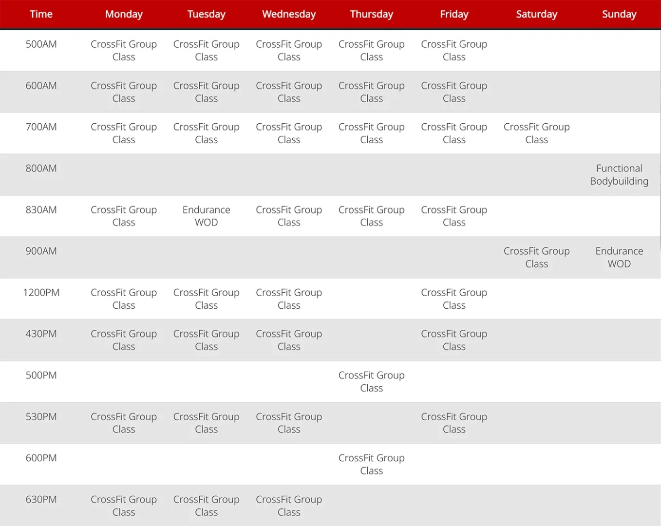 CrossFit 033 schedule